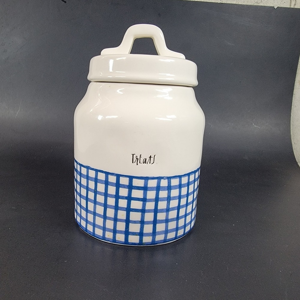 Rae Dunn Blue Gingham Plaid Treats Canister